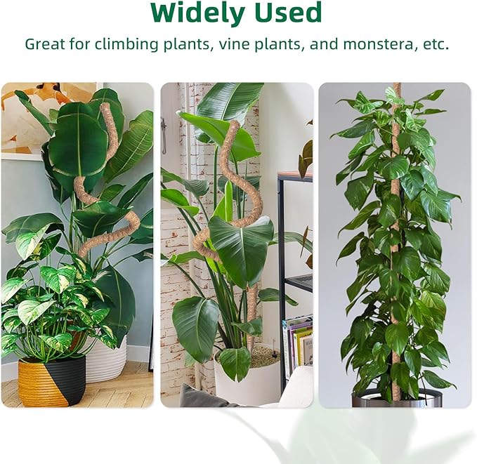 Mcbazel 63 Inch Bendable Moss Pole for Plants Monstera - Tall Coco Coir Plant Support Stake for Climbing Indoor Plants, Pothos & Philodendron - Large Flexible Stick Kit with Full Garden Ties