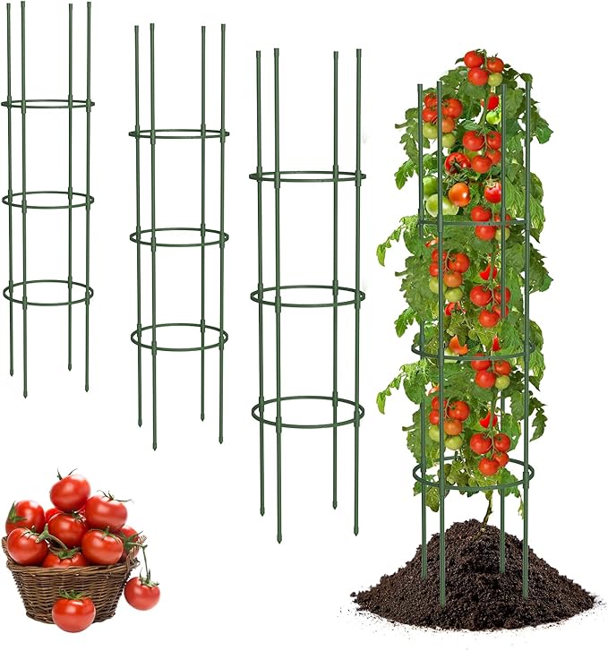 6 Pack Tomato Cages for Garden, 49" Tall Adjustable Heavy Duty Rust Resistant Tomato Trellis, with Upgraded Coupler for Raised Beds & Pots, Plant Stakes and Supports for Climbing Vegetables, Flowers