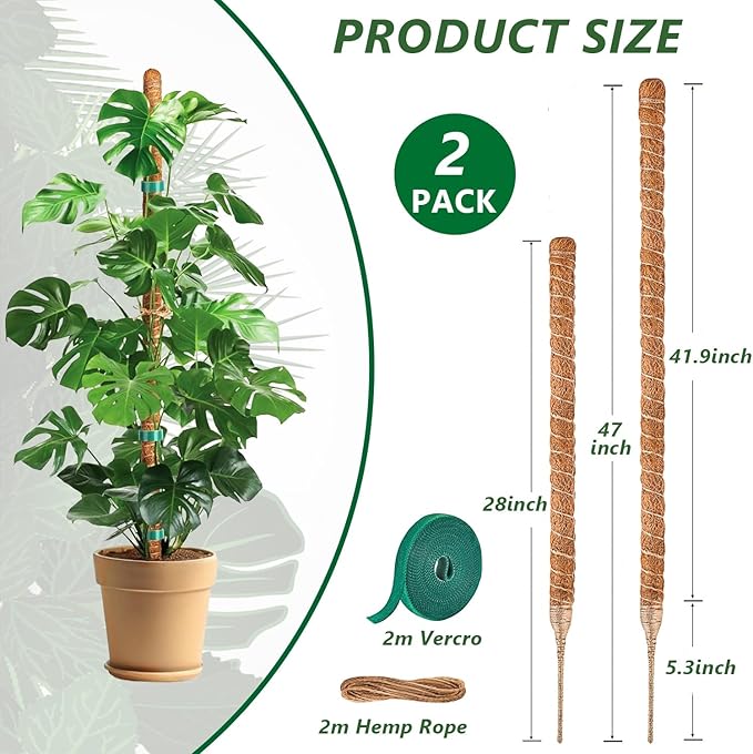 28 "& 47" Bendable Moss Pole,Monstera Plant Support,Plant Stakes for Indoor Plants,Plant Sticks for Indoor Outdoor Climbing Plants | Support for Potted Plants Like Pothos, Philodendrons