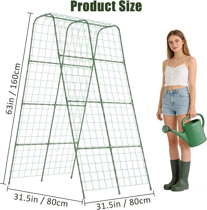 Miory Cucumber Trellis, U Shape Trellis for Raised Bed, Garden Arch Trellis for Climbing Plants Outdoor, Plant Support for Vines, Steel with PE Coated (32" Lx32 Wx63 H)