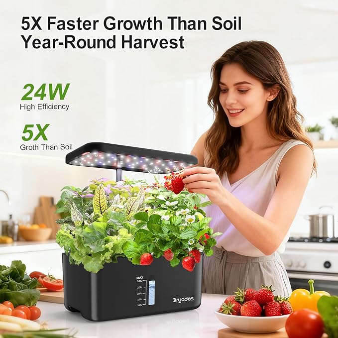 Hydroponics Growing System Indoor Herb Garden, 10-Pod Indoor Gardening System with 24W Full-Spectrum LED Grow Lights, Quiet Smart Water Pump, Plant Germination Kit for Herbs, Vegetables