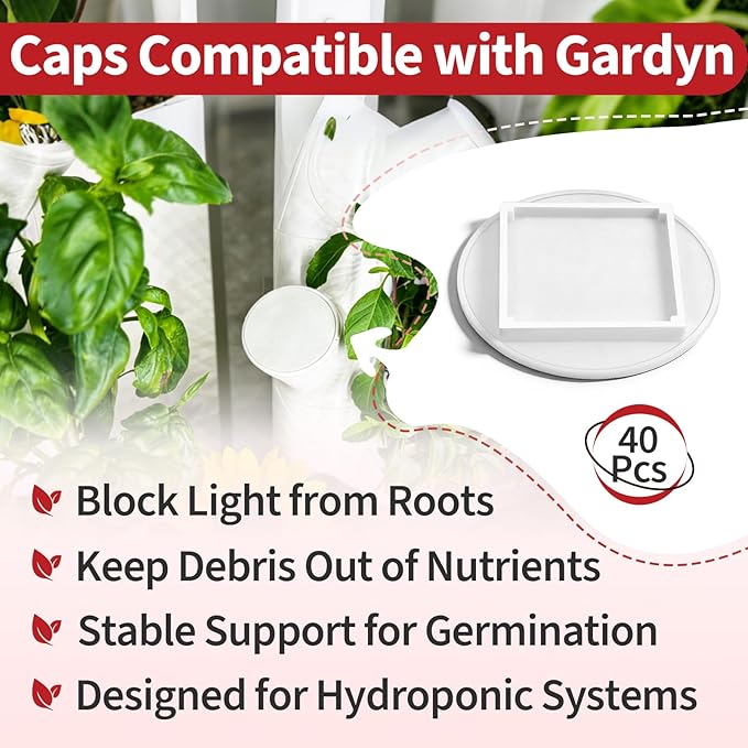 40 Pcs Pod Caps Compatible with Gardyn yPod Hydroponic System, Plastic Hydroponics Pod Caps for Grow Cubes, Light Blocking Cover for Garden Hydroponics Growing System, Reusable Design