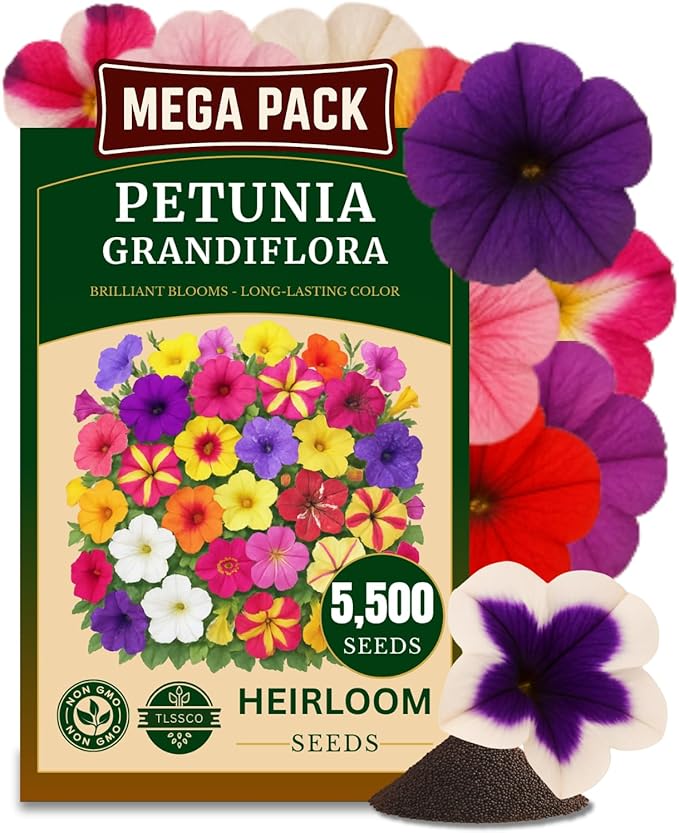 5500+ USA Premium Petunia Seeds - Non-GMO Flower Seeds Mixed Rainbow Color, Bonsai, Grandiflora Flowers, Pollinator Garden, Open Pollinated, Indoor and Outdoor