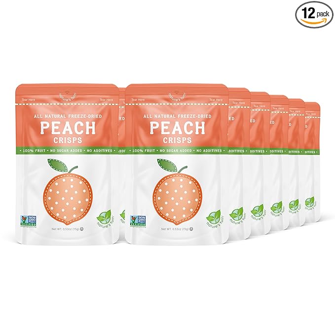 Nature’s Turn Freeze-Dried Peach Crisps – Healthy, Gluten-Free, Crispy & Delicious, Plant-Based Snack, Ideal for Cereal, Smoothies, School Lunches, & On-the-Go, Bags of 12 (0.53 oz Each)