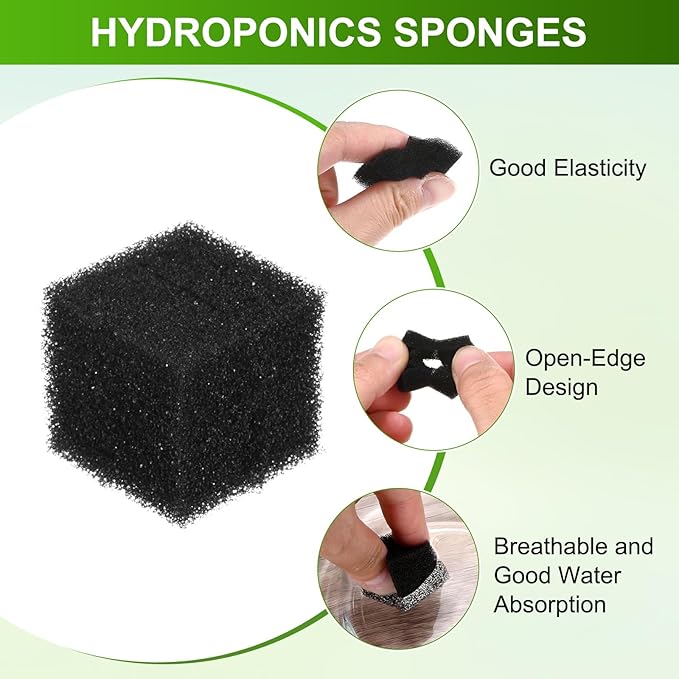 192-Pack Hydroponics Sponges, 0.98 Inch Growing Media Square Sponges for Planting Gardening Tool/Grow Seedlings/Home Vegetable Flower, Soilless Cultivation Seedling [Black]