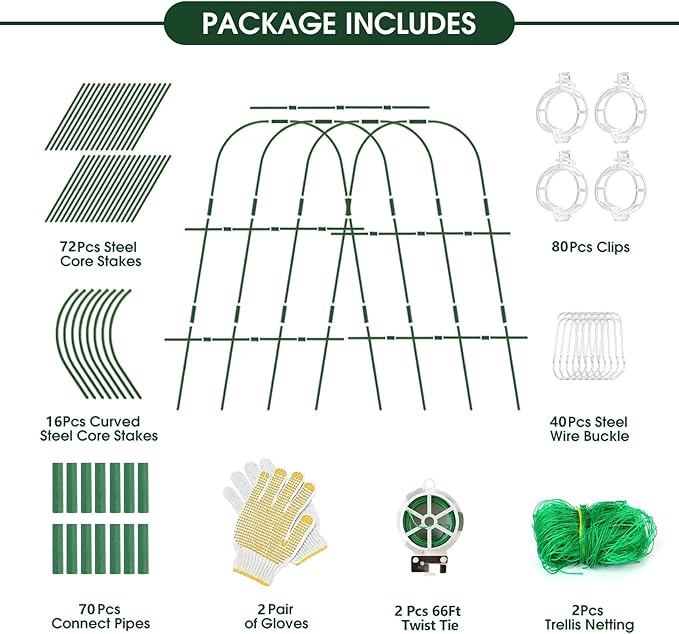 2 Pack 65"×48" Cucumber Trellis for Raised Bed, U-Shape Garden Trellis for Climbing Plants Outdoor, Metal Arch Vegetables Trellis, Detachable Cucumber Plant Support for Tomato,Squash