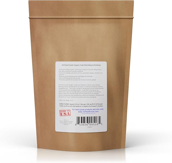 GS Plant Foods Crab Shell Natural Fertilizer, Magnesium & Calcium, Slow Release Micronutrients for Plants, Tomatoes, Flowers & Vegetables 3-3-0, 8 pounds