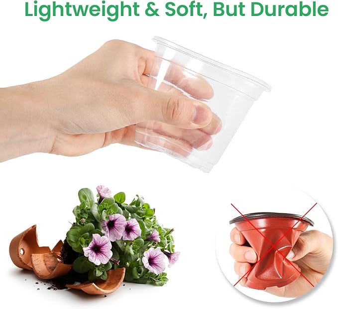 30 Packs 6.7/5/4 Inch Reinforced Clear Nursery Pots with Drainage Hole, Transparent Variety Pack Plastic Plant Pot Seedling Planter for Vegetable Propagation, Root Cutting, Seed Starting