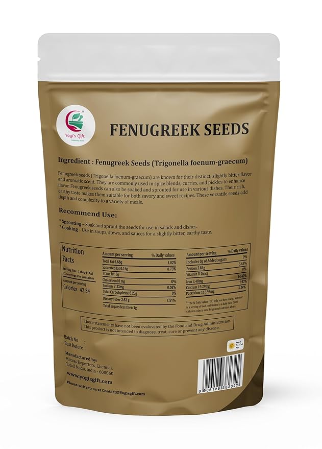 Fenugreek Seeds 2 LB, 100% Pure & Natural, Perfect for Cooking, Herbal Uses and Overall Wellness, 2 LB Bulk Pack - By Yogi’s Gift®