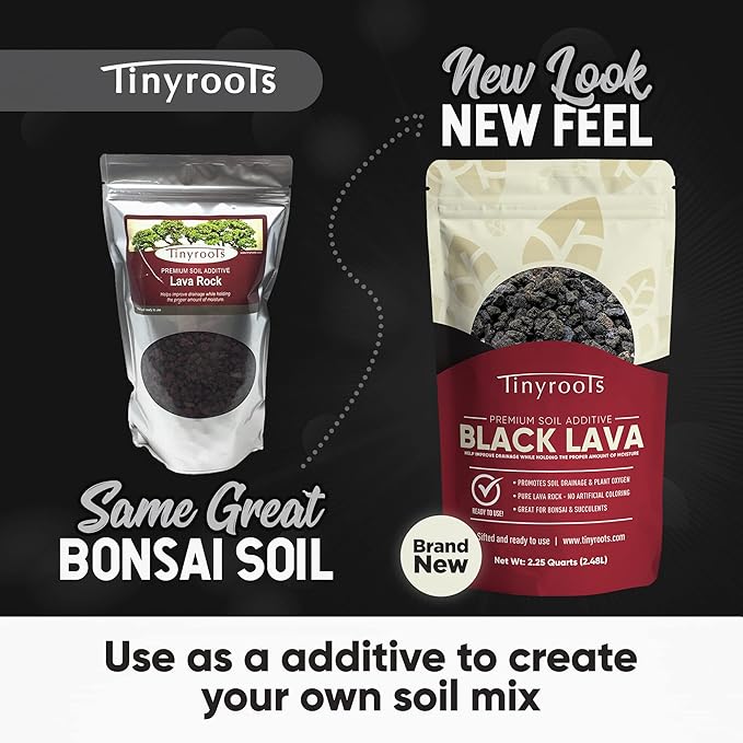Tinyroots Black Lava Rock for Plants, 2.25 Quarts, Premium Sifted Bonsai and Cactus Soil Aggregate Used for Top Dressing, No Dyes and No Chemicals, 1/8 to 1/4 Inch Particle Size