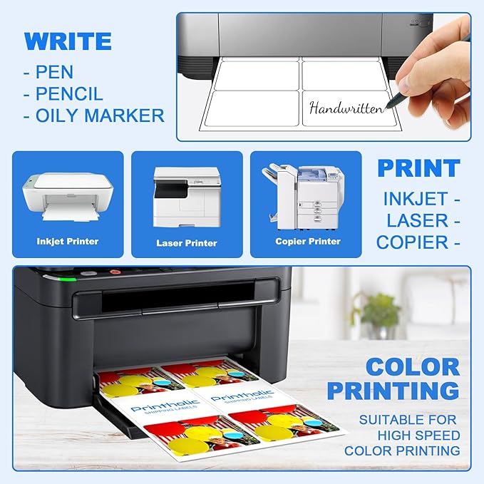 Printholic 600 6 Per Sheet Label Address Labels 3-1/3" x 4" Self Adhesive Sheets Shipping Labels Easy Peel & Feed White Stickers for Laser & Inkjet Printers (100 Sheets, 600 Labels)