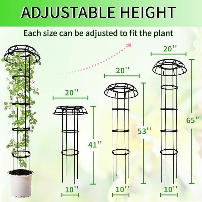 65-Inch Garden Trellis for Climbing Plants,Heavy-Duty Metal Obelisk with Mushroom Top,Stable Support for Potted Clematis,Tomato,Cucumber,Rose,Pea & Vine