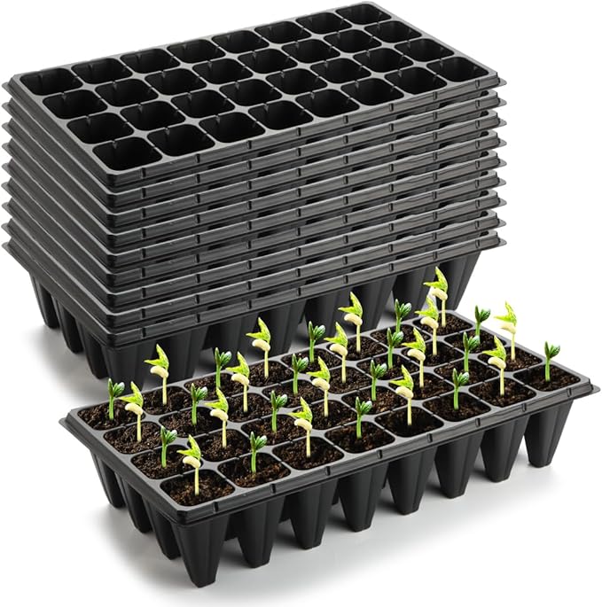 RooTrimmer 10 Pack 32 Cell Seed Starter Trays - Extra Deep 4.33" Plastic Nursery Trays, 20" x 10"，Fits Standard 1020 Flats