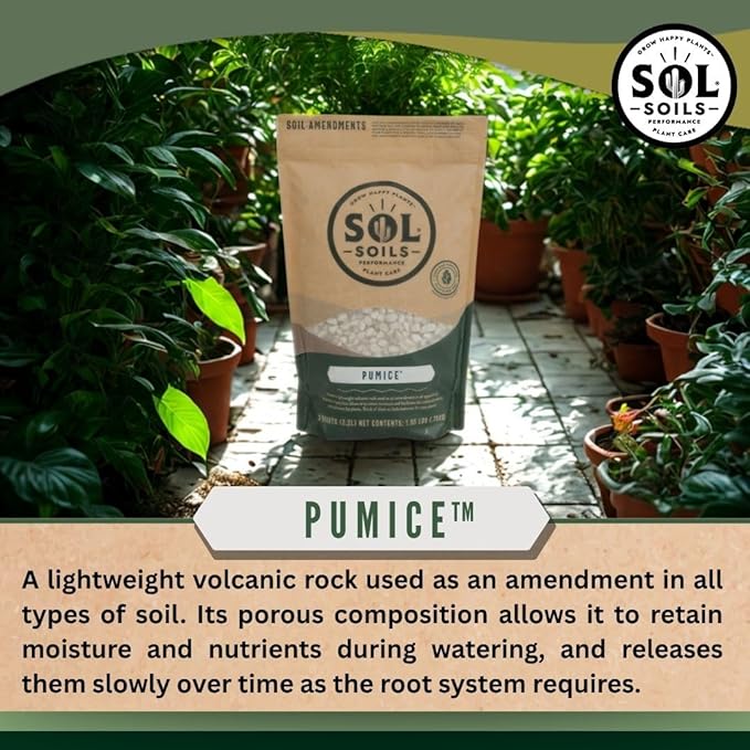 Sol Soils Horticultural Pumice - Lightweight, All-Natural Volcanic Rock Soil Amendment to Improve Drainage, Aeration & Maintain Moisture Balance – Filtered 3/8" to 1/4" - 1 Quart