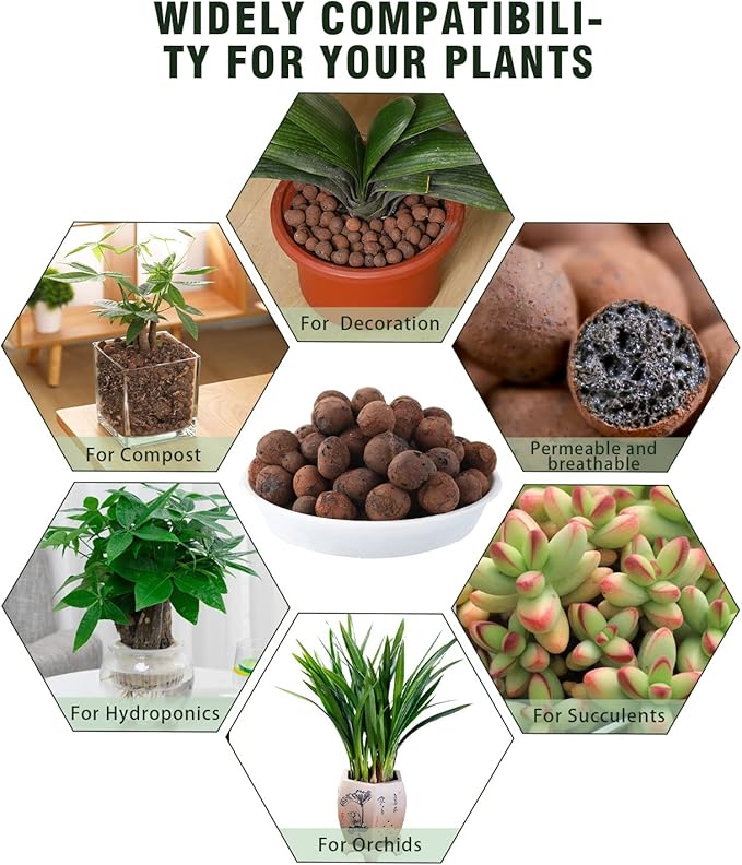 Natural Leca Clay Pebbles, 8LBS 8mm-18mm Expanded Organic Balls Plants Grow Media Gardening Soil for Hydroponics, Drainage, Decoration, Aquaponics