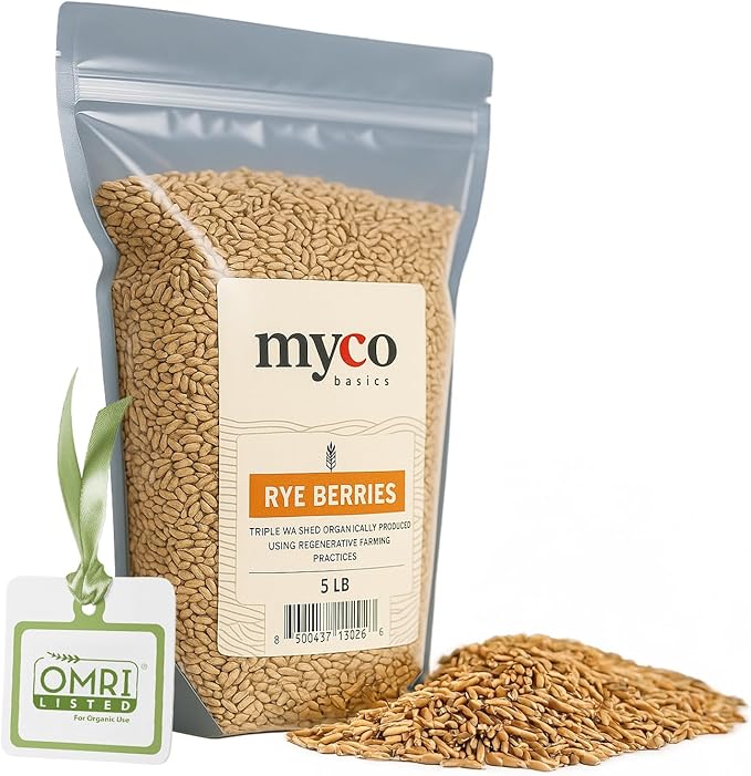Bulk Rye Berries - Certified 100% Organic - Extra Clean - Great for Mushroom Spawn, Cooking, Brewing & Distilling - Triple Washed, non-GMO and in Resealable Bag - by Mycology Basics (10 lbs)