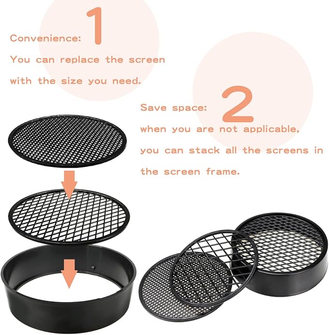 3 Pack Sifting Pan Outdoor Gold Panning Soil Sifter Garden Sieve Mesh Garden Mini Sifting Pan Soil Sand Sieve for Garden Outdoor
