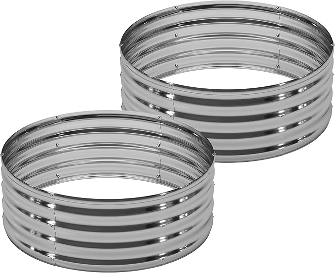 DIIYIV 2PCS 3x3x1FT Galvanized Raised Garden Bed Kit,Vegetable Boxes-Round Metal Flower Box,Large Planter Raised Beds Outdoor Garden for Planting,Fruit,Herb-Silver