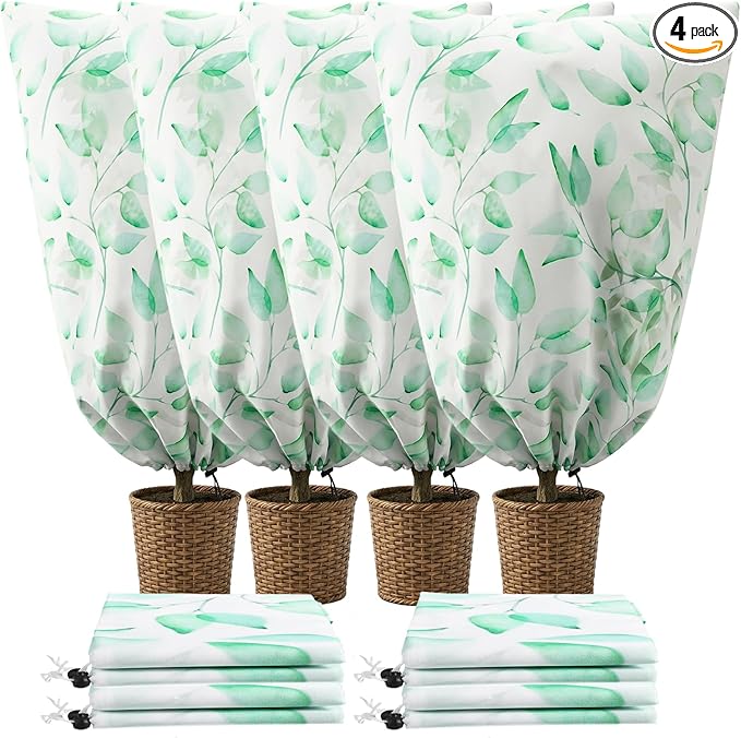 4 Pack Plant Covers Freeze Protection Winter Frost Covers with Zipper Drawstring Reusable Frost Cloth for Outdoor Winter Weather Shrubs Trees Jacket (31" X 40")