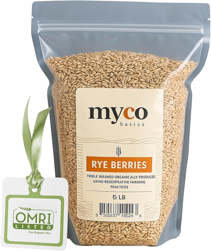 Bulk Rye Berries - Certified 100% Organic - Extra Clean - Great for Mushroom Spawn, Cooking, Brewing & Distilling - Triple Washed, non-GMO Rye Grain in Resealable Bag - by Mycology Basics (2.0 - 10 lbs)