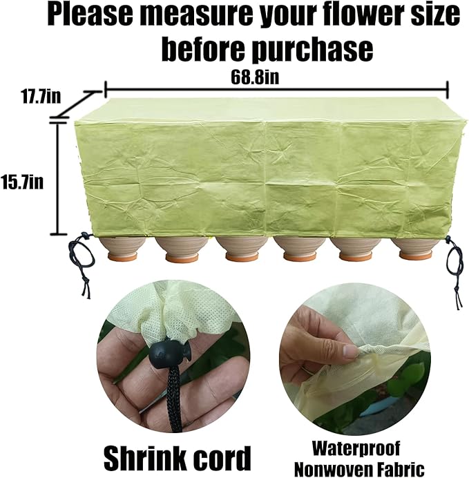 EJW Planter Cover, Plant Covers Freeze Protection,2 Pack 68" 17.8" 15.8" Planter Covers for Winter, Frost Cloths for Outdoor Plants, Raised Bed Covers for Winter.