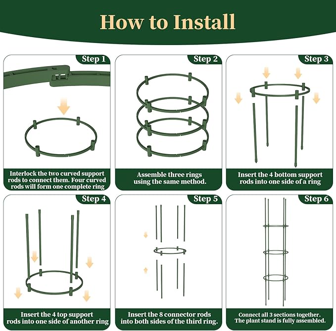 6 Pack Tomato Cages for Garden, 49" Tall Adjustable Heavy Duty Rust Resistant Tomato Trellis, with Upgraded Coupler for Raised Beds & Pots, Plant Stakes and Supports for Climbing Vegetables, Flowers