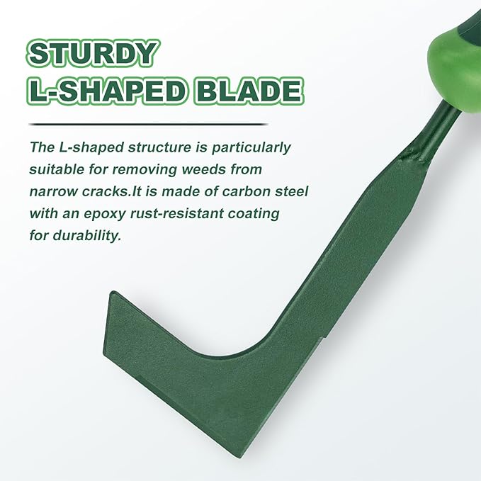 Crack Weeder, 11" L-Shaped Side-Walk Weed Puller with Ergonomic Rubber Handle, Crevice Weeding Tool for Sidewalk, Wall Gaps, Garden Lawn Yard, Patio Terrace Paving Moss
