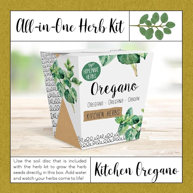 Homemade Herb Kit – All-in-One Kitchen Oregano – Indoor Garden Planter - Grow Your own Edible Herbs – Live Seeds Ready to Plant – Pleasantly Scented