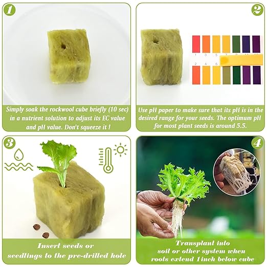Halatool 1.5 Inch Rockwool Cubes Garden Stonewool Grow Cubes Starter Plugs for Hydroponics Soilless Cultivation Seedlings Cuttings Clone Plants Germination Start (4 Sheets, 196 Plugs in Total)