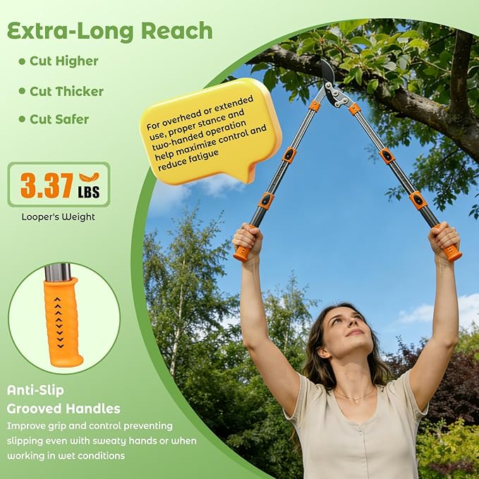 Extendable Loopers for Tree Trimming, 24-42'' Heavy Duty Thick Branches Cutter Lopping Shears with SK5 Steel Blade, Pruning Shears with 1.8” Cut Capacity, Loppers with Compound Action for Gardening