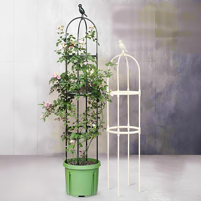 Tower Obelisk Garden Trellis for Climbing Plant,48inch Rustproof Fiberglass Potted Plant Support for Indoor Outdoor Vegetable Fruits Climbing Vines Flowers Stands Comes with 20 Ties (1 Pack)