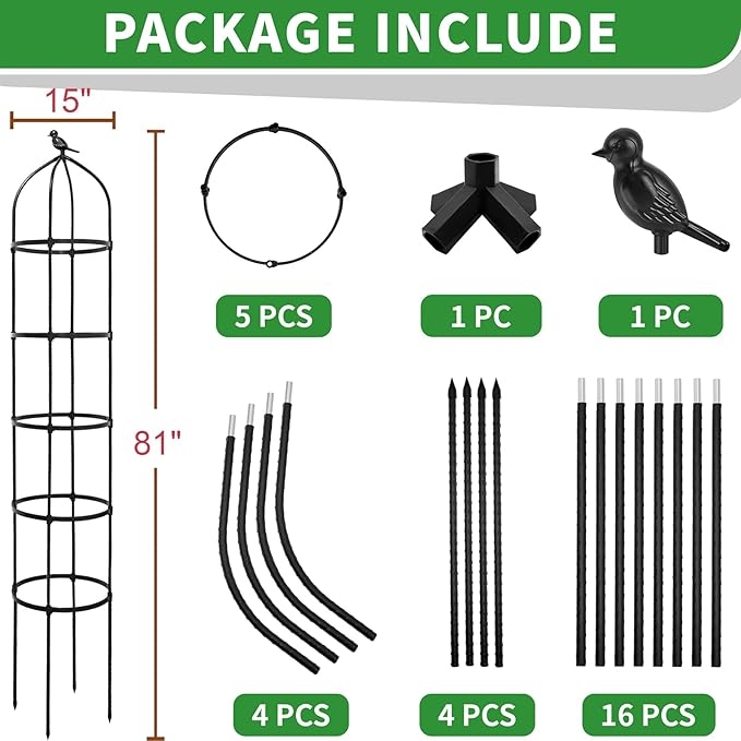 6.7FT Garden Obelisk Trellis for Climbing Plants,81”Metal Plant Support Tower,Heavy Duty Thickened Tube,Rustproof Black Vine & Flower Stand for Outdoor Indoor Use