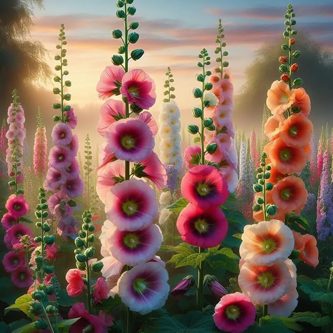 Mixed Color Hollyhock Seeds for Planting - 100+ Seeds - Long Blooming Period in All Zones