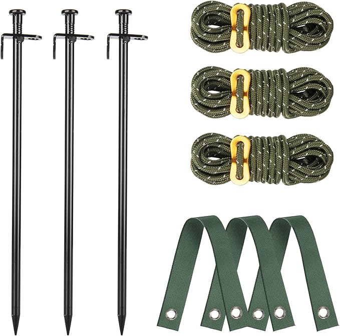 Heavy Duty Tree Stake Kits, 11.8 Inch Steel Tree Stakes and Supports for Young Tree Anti Strong Wind, Leaning Tree Anchor Straightening Kit with 3 PCS Steel Stakes, 13.12 Feet Rope and Tree Straps
