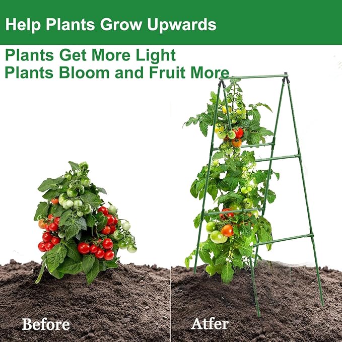 Updated A-Frame Cucumber Trellis for Raised Beds, Adjustable Size Garden Trellis for Climbing Plant Outdoors with Climbing Net and Plant Support Clip for Vegetable Grape Tomato Garden Supplies