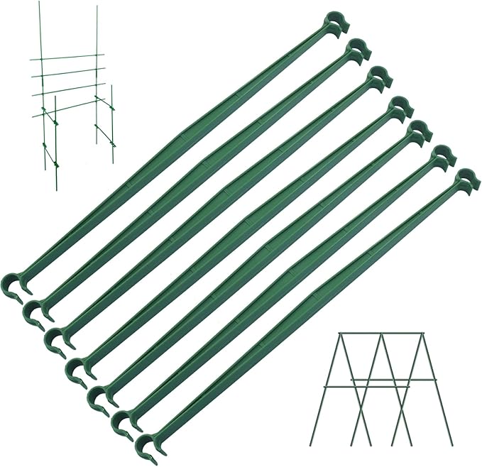 100 PCS Green Stake Arms for Tomato Cage – 11.8" Connectors with 2 Buckles, Plant Support Clips for 11mm Garden Stakes, Ideal for Tomatoes, Cucumbers