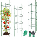 3Pack 18.5" Width Up to 63" Height Adjustable Square Tomato Cages for Garden, Plant Support Stakes for Climbing Vegetable, Tomatoe, Flower, with Twist Ties Snap-On Stake Arms