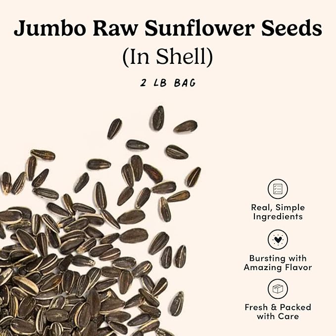 Nuts.com Jumbo Raw Sunflower Seeds (In Shell) - Unsalted, Non-GMO, USA Grown, Gluten-Free - High Protein, Heart-Healthy Snack for Eating (2lb)