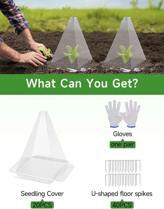 30 Pack Garden Cloches for Plants - Clear Reusable Plastic Seedling Covers with 60 Metal Stakes - Mini Greenhouse Plant Bell Covers for Frost, Sun, Pests Protection(7.8" x 11")