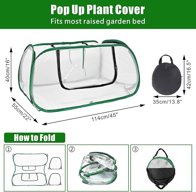 Dual-Layer Garden Plant Cover for Raised Beds, Freeze Protection & Breathable Mesh, Pop Up Garden Rows Plants Cover Accelerators, Greenhouse Cover for Seedlings, Vegetables & Fruits, 45" x 22" x 16"