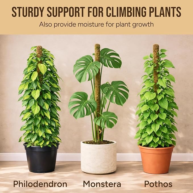 Moss Pole Monstera Plant Support – 48” Bendable Moss Pole Monstera Plant Support, Plant Stakes for Indoor Plants, Tall Plant Sticks Support for Climbing Plants