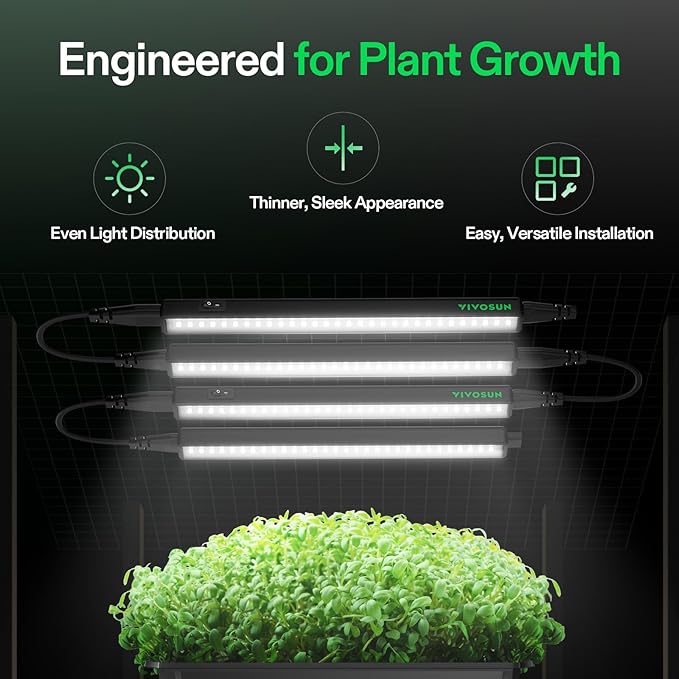 VIVOSUN T5 Grow Lights for Indoor Plants, 5000K Full Spectrum 56W (8 x 7W), 1FT LED Plant Light Strip with Timer & Dimming Controller for Seed Starting, Hydroponics, SGS Compatible, Linkable, 8-Pack