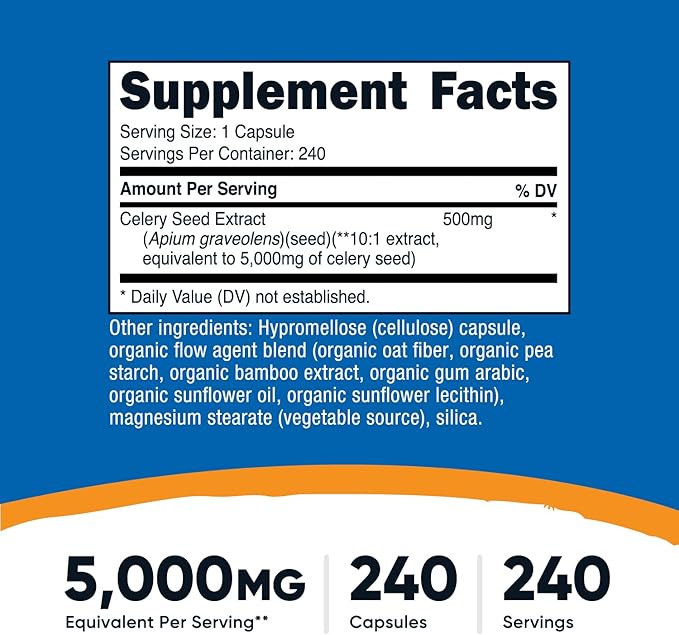 Nutricost Celery Seed Capsules 5,000mg Per Serving, 240 Capsules - GMO-Free, Gluten-Free