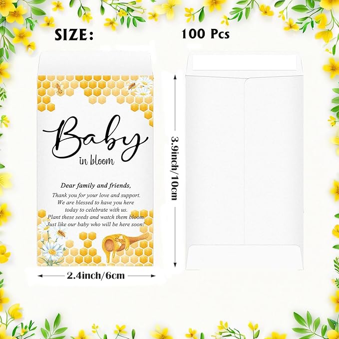 100Pcs Baby in Bloom Seed Packet Wildflower Baby Shower Self Adhesive Envelopes, Small Paper Coin Envelopes Items Stamps Storage Packets for Flower Vegetable Seeds Garden Wedding Gift(Yellow*100PCS)