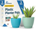 Multicolor Plant Pots with Drainage Holes & Saucers 3 Pack, Indoor & Outdoor Stackable Space-Saving Planters for Houseplants & Flowers, (7", 6.7", and 6" Inches), Durable & Weatherproof Materials