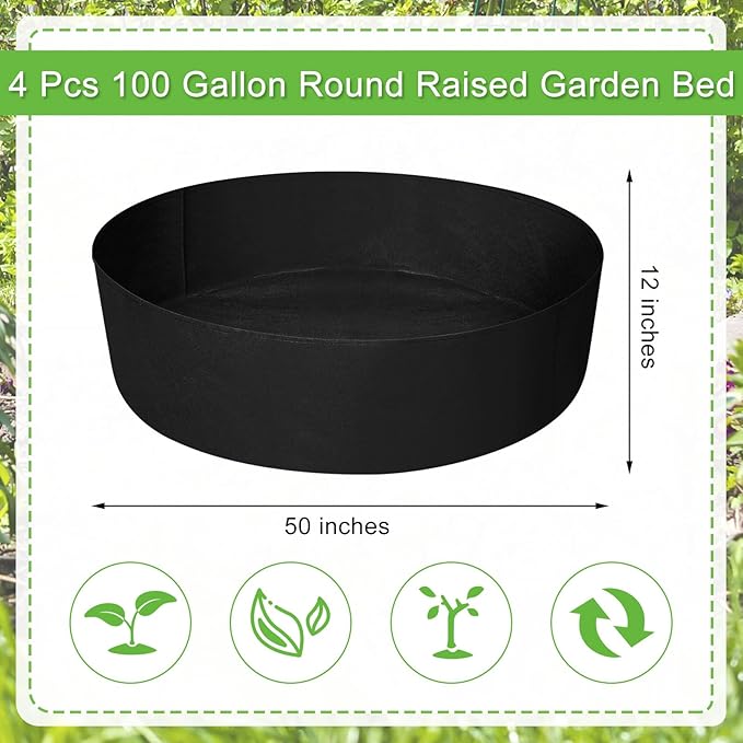 Zhehao 4 Pcs 100 Gallon Fabric Raised Planting Bed Round Garden Grow Bags Heavy Duty Breathable Fabric Raised Planter Container for Gardening Vegetables Herbs and Plants Outdoor