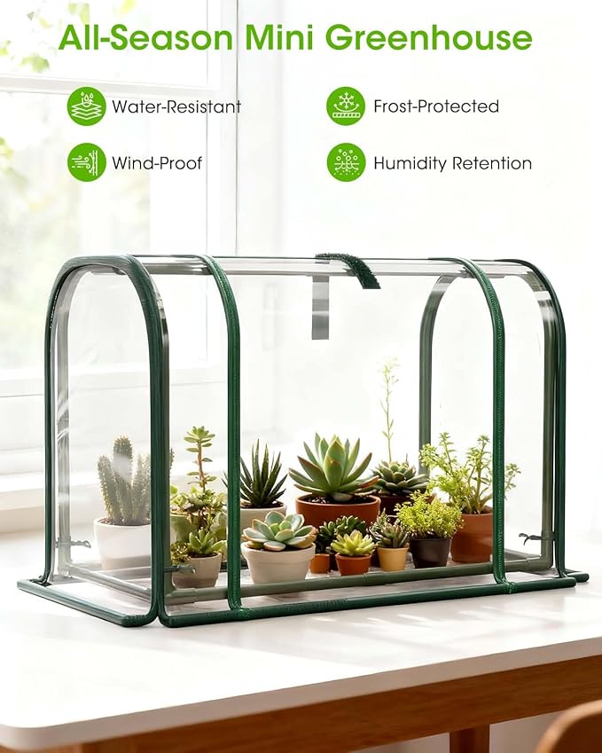 Mini Greenhouse Indoor Outdoor, 23.6*16.2*12.2 Inch Portable Tabletop Plant Greenhouse for Plant Growth and Seedling Propagation, Small Greenhouses for Garden Balcony Windowsill Home Use