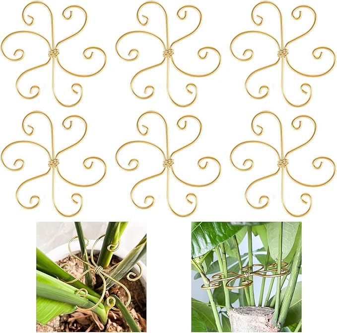 6pcs Plant Stem Support, Iron Monstera Plants Support, Plant Stem Holder Support Unique Design Bamboo Clamp Set for Outdoor & Indoor Growing Climbing Plants Stabilization and Supports