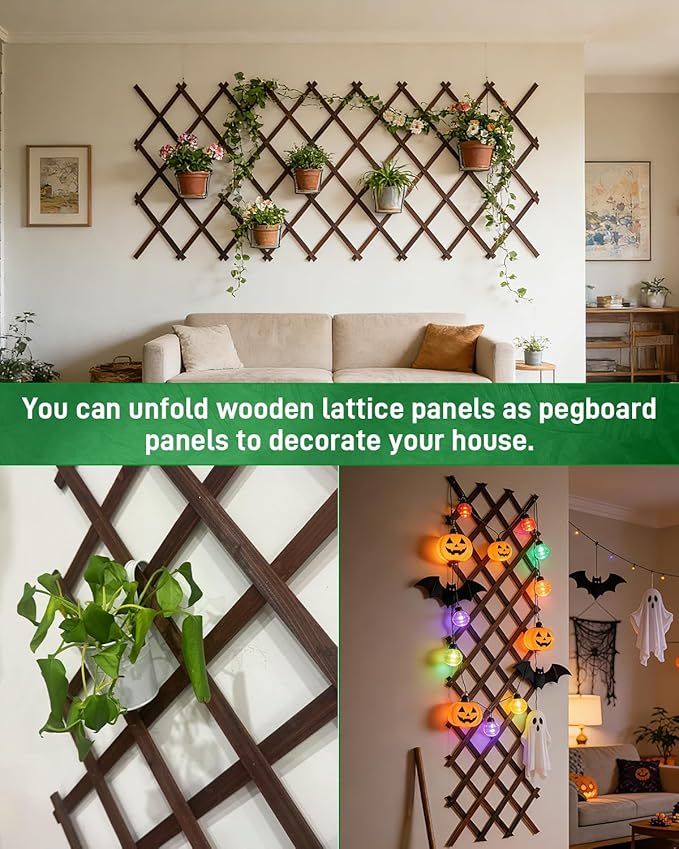 1Pack 35.4inch Wooden Lattice Wall-Expandable Plant Garden Trellis for Climbing Plants Outdoor
