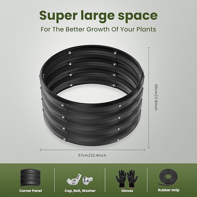 ZXZYHFTY Raised Garden Bed, 0.6 mm Galvanized Steel Round Planter Box with Open Bottom, Black, 2 x 2 x 1 FT, 1 Pack